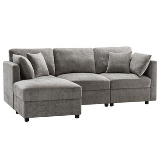 Canapé Convertible - Canapé D'angle 3 Places- Avec 1 Repose-pieds - 218x156.5x86cm - Gris