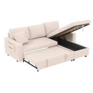 Canapé Convertible - Canapé Lit 3 Places - Grand Espace De Rangement - 219.5x142.5x83cm - Beige
