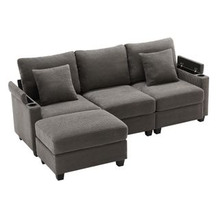 Canapé Convertible - Canapé D'angle 3 Places- Avec 1 Repose-pieds - 213.5x138x87cm - Gris Foncé