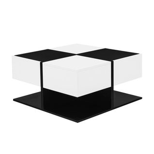 Table Basse Carrée - Table à Café Avec 2 Tiroirs - 70 X 70 X 35,5cm - Table De Salon - Blanc Et Noir