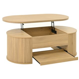 Table Basse Ovale - Table à Café Relevable En Bois - 110 X 55,5 X 40cm - Table De Salon - Naturel