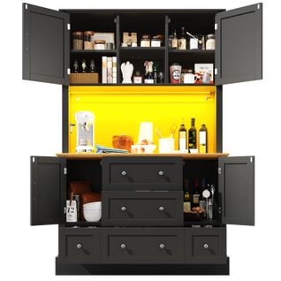 Buffet De Cuisine LED Avec Éclairage Musical-dispositif Anti-basculement-étagères Réglables-noir