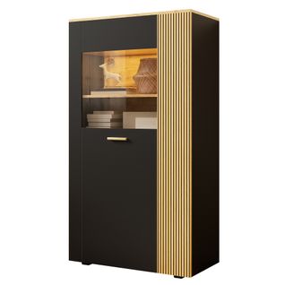 Vitrine Multifonctionnelle Avec LED - 1 Porte Vitrée Et 5 Étagères - 80×40×146 Cm - Noir