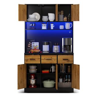 Buffet De Cuisine 100x40x180 cm-LED-Grand Espace étagères Réglables-prise USB-Naturel