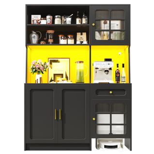 Buffet De Cuisine LED Avec Éclairage Musical-buffet-meubles Avec Portes En Verre - Noir