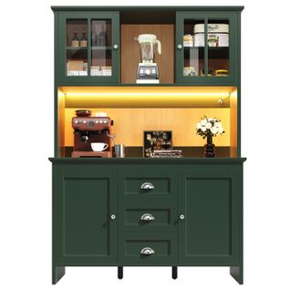 Buffet De Cuisine LED Avec Éclairage Musical-buffet-meublesavec Portes En Verre Marron - Vert