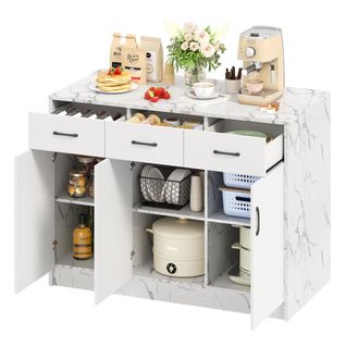 Ilôt Central 120×60×90,5cm-cuisine Comptoir-en Marbre Blanc-dos Avec Coin Bar-blanc