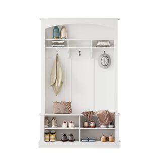 Vestiaire D’entrée120x40x190 Cm-meuble D’entrée Avec Banc Et Étagère à Chaussures-blanc