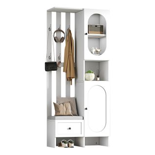 Vestiaire D’entrée105x38x180 Cm-meuble D’entrée Avec Banc Et Étagère à Chaussures-blanc