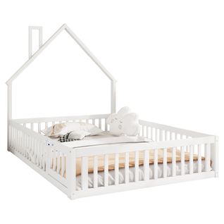 Lit Enfant 140 X 190 Cm - En Bois Massif - Blanc