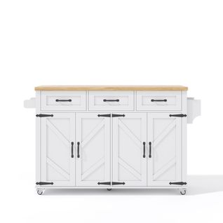 Îlot Cuisine Transformable Écoresponsable-meubles De Cuisine à Roulettes-style Grange-blanc