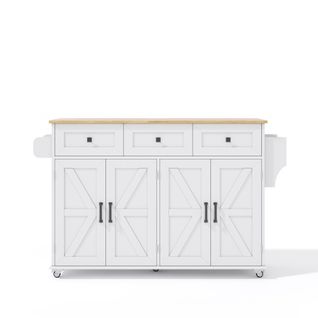 Îlot Cuisine Transformable Écoresponsable-meubles De Cuisine à Roulettes-style Grange-blanc