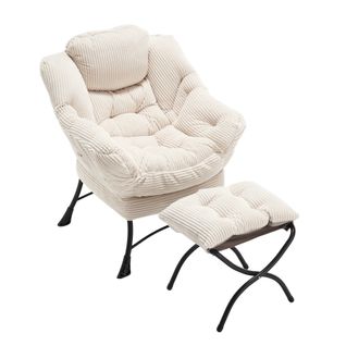 Fauteuil Avec Repose-pieds-fauteuil Rembourré Avec Accoudoirs Et Poche Latérale-blanc