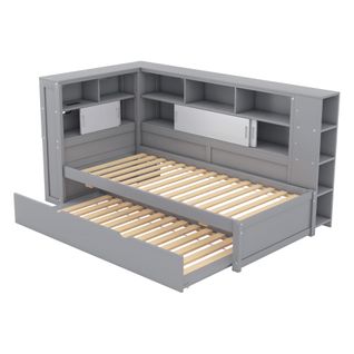 Lit Gigogne 90x200 Cm - Avec Compartiment De Rangement Avec USB - Gris