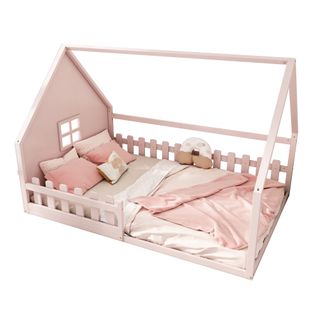 Lit Plat 140*200cm-lit Cabane -lit Enfant-barrière De Sécurité-rose