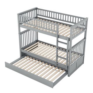 Lits Superposés 90 X 200 Cm-lit Enfant Avec Lit Gigogne-lits Triple-escaliers Stables-gris