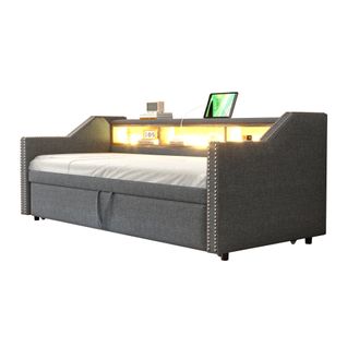 Lit Gigogne 90/180x190cm-rangement Multifonctionnel-led Et Port USB-gris Foncé