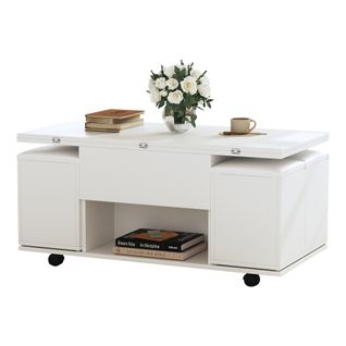 Table Basse Multifonctionnelle Relevable-blanc