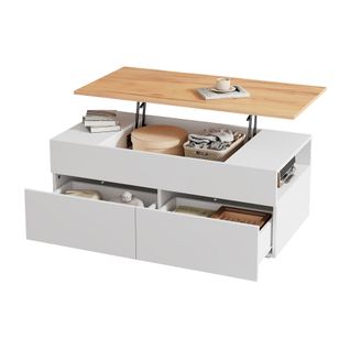 Table Basse 100x50x40 Cm - Blanc Et Bois