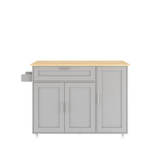Îlot Central Cuisine Avec Plan De Travail Rabattable-table De Cuisine Mobile-5 Roulettes-gris