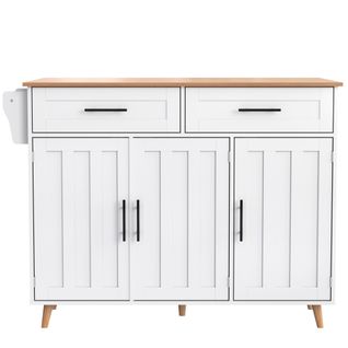 Îlot Central Cuisine-plan De Travail Avec Veinage En Bois Massif-plan De Travail Pliable-roues-blanc