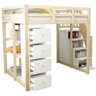 Lit Mezzanine 140x200cm - Avec Tiroirs De Rangement - Bois