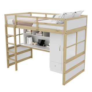 Lit Mezzanine 90x200 Cm - Avec Bureau Avec Rangement - Bois