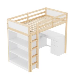 Lit Mezzanine 90x200cm Avec Rangement Et Bureau D'ordinateur-lit Enfant-adolescents Et Adultes-bois