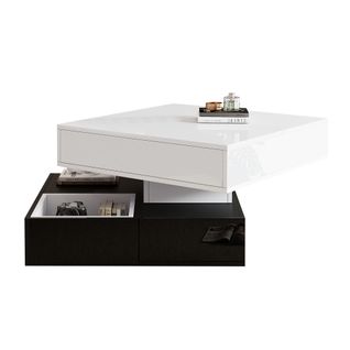 Table Basse Relevable-avec Plateau Rotatif à 360°-table De Salon Double-blanc + Noir