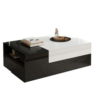 Table Basse Relevable Et Rangements-table De Salon Brillante-avec Plateau Coulissant-noir+ Blanc