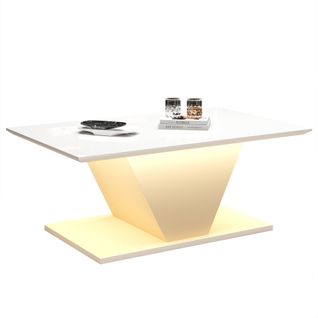 Table Basse Haute Brillance-en Forme De V-table De Salon Avec Lumières LED-blanc