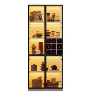 Vitrine LED 80*35*200cm-avec Portes Vitrées-vitrine Sur Pied-cave à Vin Buffet-porte-bouteilles