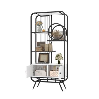 Vitrine En Métal 80x30x180cm -pieds Hauts En Métal-décoration Ronde- Blanc + Noir