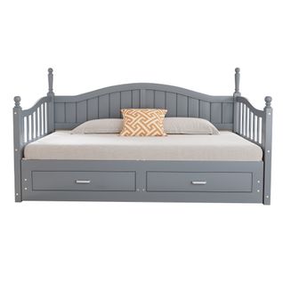 Lit Gigogne 90*190cm-lit Enfant Avec Colonnes Romaines-canapé-lit Avec Tiroirs-en Pin-gris