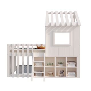 Lit Cabane 90x200 Cm-avec Toit Et Fenêtre-rangement Ouvert-lit Superposé-en Bois Massif-bois