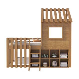 Lit Cabane 90x200 Cm-avec Toit Et Fenêtre-rangement Ouvert-lit Superposé-en Bois Massif-bois