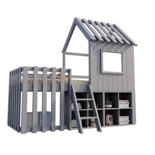 Lit Cabane 90x200 Cm-avec Toit Et Fenêtre-rangement Ouvert-lit Superposé-en Bois Massif-bois