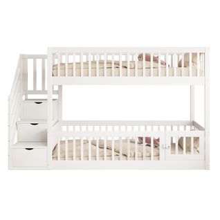 Lit Superposé 90x200-avec Escalier De Sécurité-lit Simple-pour Enfants Et Adolescents-blanc