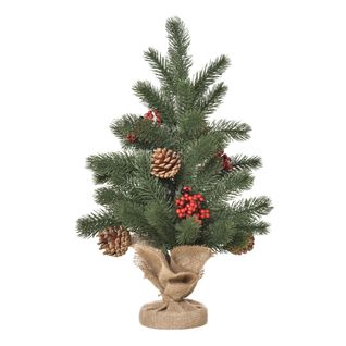 Arbre De Noël Artificiel De Table-avec Support 50cm-4 Baies Rouges Et 4 Pommes De Pin-vert