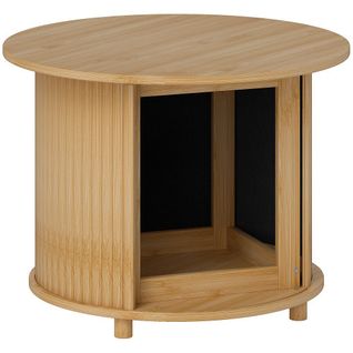 Table Basse Avec Rangement Dissimulé Et Porte Coulissante-en Bambou-rond-pour Salon-naturel