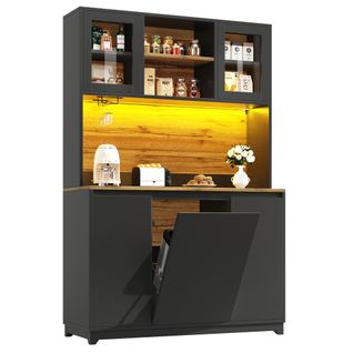 Buffet De Cuisine Avec LED Musicale-meubles De Cuisine H180cm-ouverture Facile-noir