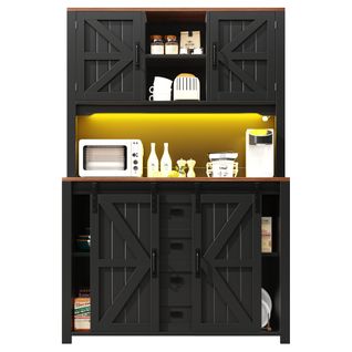 Buffet De Cuisine Avec LED Musicale-meubles De Cuisine Avec Portes Coulissantes-buffets Hauts-noir