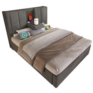 Lit Rembourré 90x200cm-lit Simple Multifonctionnel Avec Rangement, Recharge-lit Hydraulique-gris