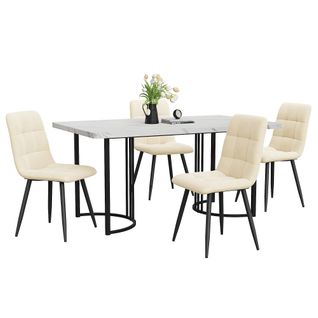 Ensemble De Salle à Manger 5 Pièces : Table Et 4 Chaises En Velours-table De Cuisine-mdf-blanc