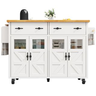 Îlot De Cuisine Avec Rangement-desserte Multifonctionnelle-buffet Mobile-étagères Réglables-blanc