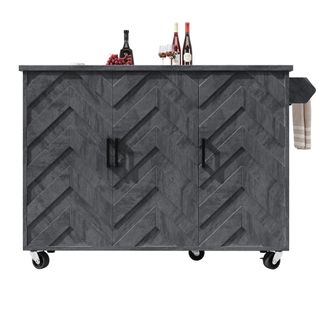 Îlot De Cuisine-meuble De Cuisine Extensible à Roulettes-étagères Réglables-motif Ondulé En 3d-gris