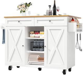 Îlot De Cuisine-meuble De Cuisine-table à Manger Multifonctionnelle Avec Rangements-desserte-blanc