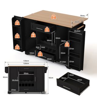 Îlot De Cuisine Avec Rangement-meuble De Cuisine Avec Casier à Vin-porte-verres-desserte-noir