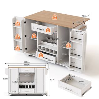 Îlot De Cuisine Avec Rangement-meuble De Cuisine Avec Casier à Vin-porte-verres-desserte-blanc