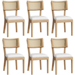 6 Chaises De Salle à Manger-en Bois Massif-avec Dossiers En Rotin-bois